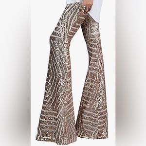 Champagne Sequin Flared Pants